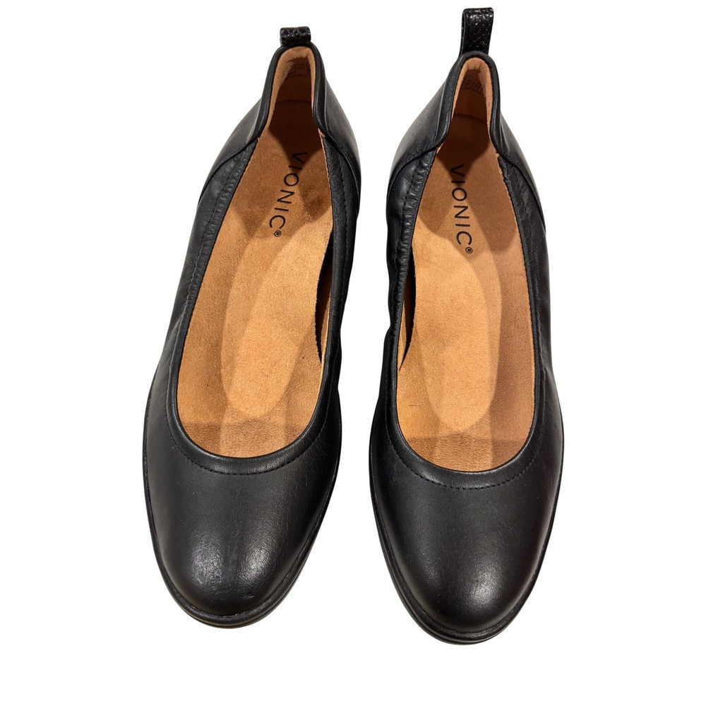 Vionic Jacey Black Leather Wedge‎ Loafer Womens 6 Wide Slip On Comfort Shoes